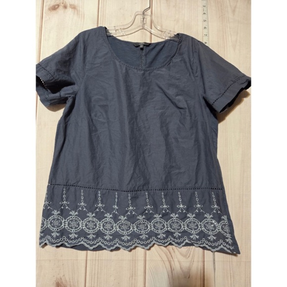 Next Blue Embroidered Eyelet Hem Short Sleeve Top Women Size 12